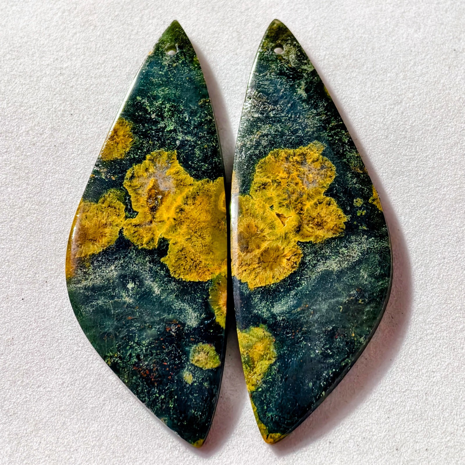 46 Cts Natural Ocean Jasper Drilled Match Pair Cabochon Gemstone 49.7 X 18.1 MM