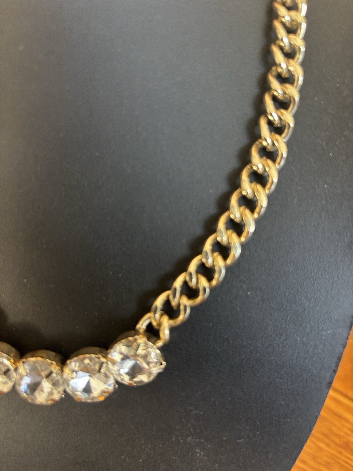 Gold-Tone Chain Necklace with Faceted Rhinestones Chunky Bold NWOT