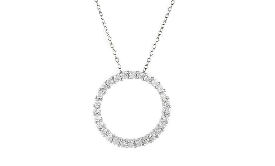 925 Sterling Silver Cubic Zirconia Circle Pendant Necklace For Women – 18″