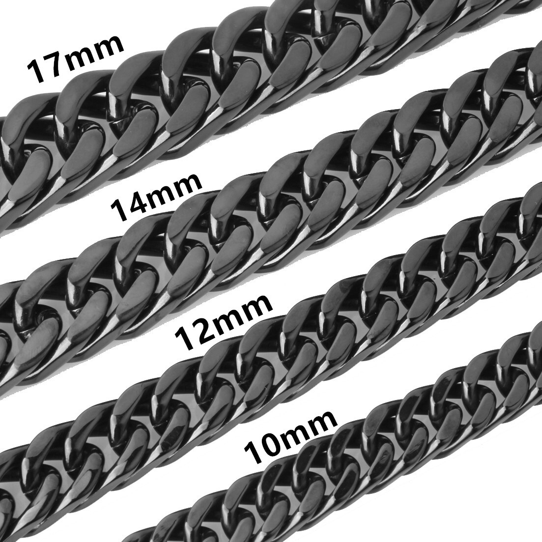 8mm-19mm Black Plated Men’s 316L Stainless Steel Curb Cuban Link Chain Necklace