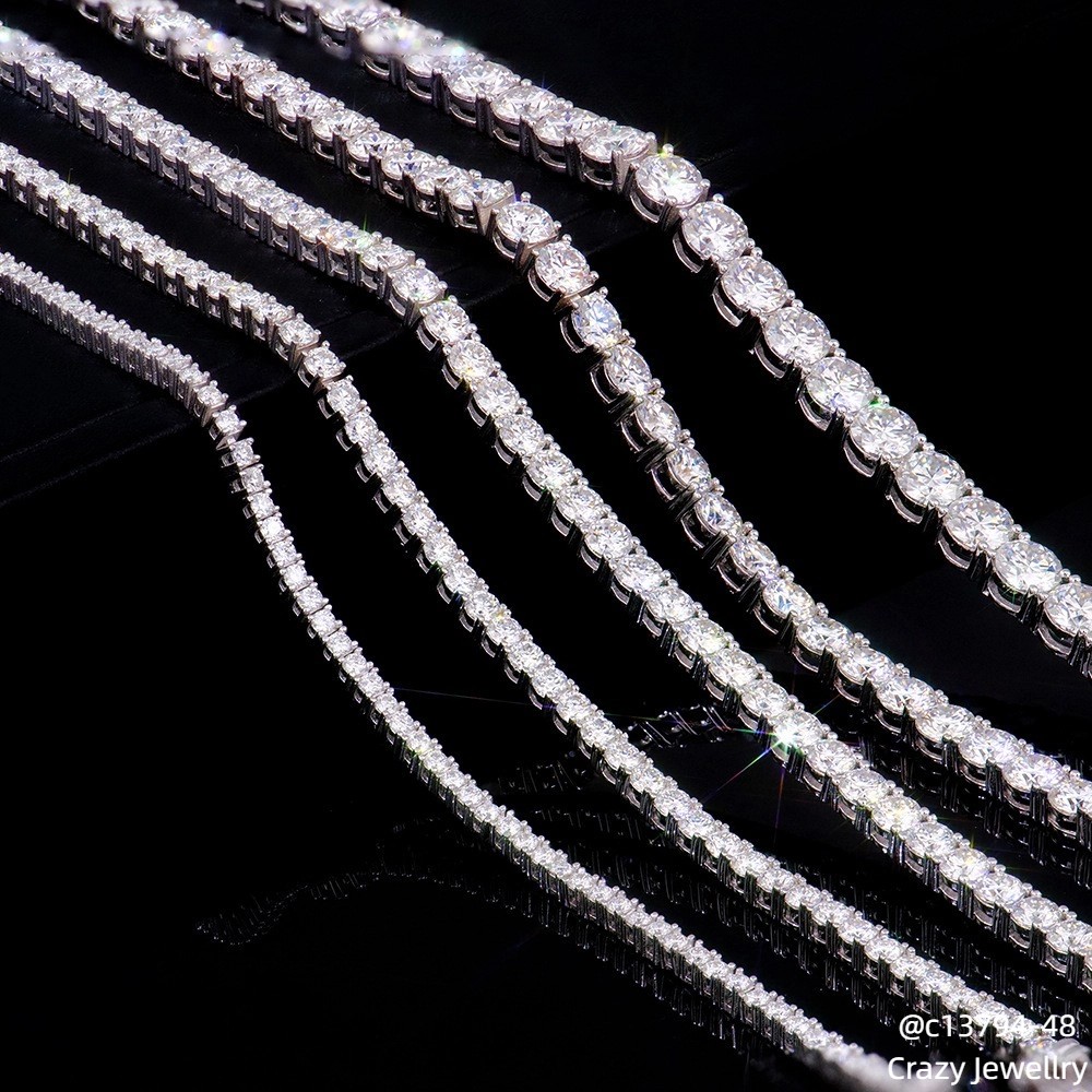 2-8mm REAL VVS D Color MOISSANITE Tennis Chain Bracelet 925 Silver Pass Tester!!