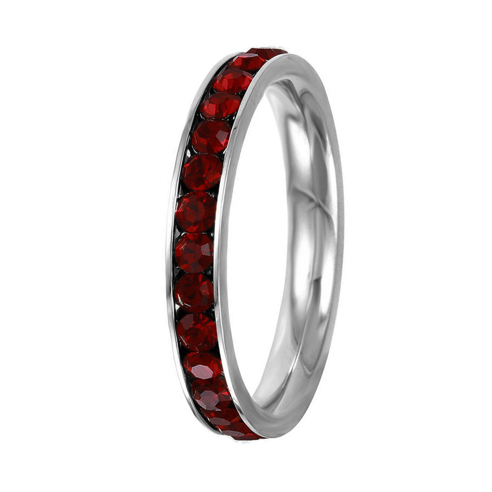 Stainless Steel Eternity Birthstone CZ Crystal Stackable Ring 3MM