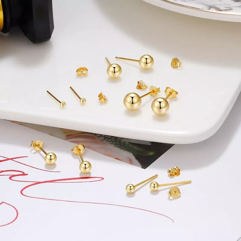 9ct Gold 2mm 3mm 4mm 5mm 6mm 7mm 8mm Ball Stud Earrings – PAIR
