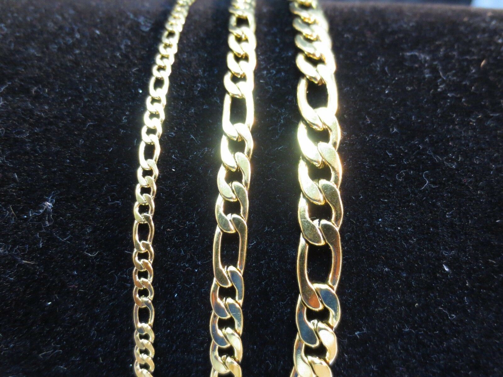 7-42″ 3/5/7mm GOLD PLATED STAINLESS STEEL FIGARO ROPE CHAIN NECKLACE GOLD