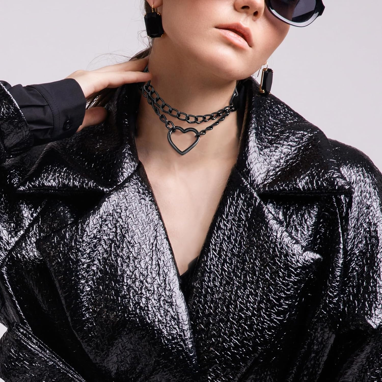 2PCS Black Choker Necklace for Women Leather Chokers Collar and Leash Set Got…