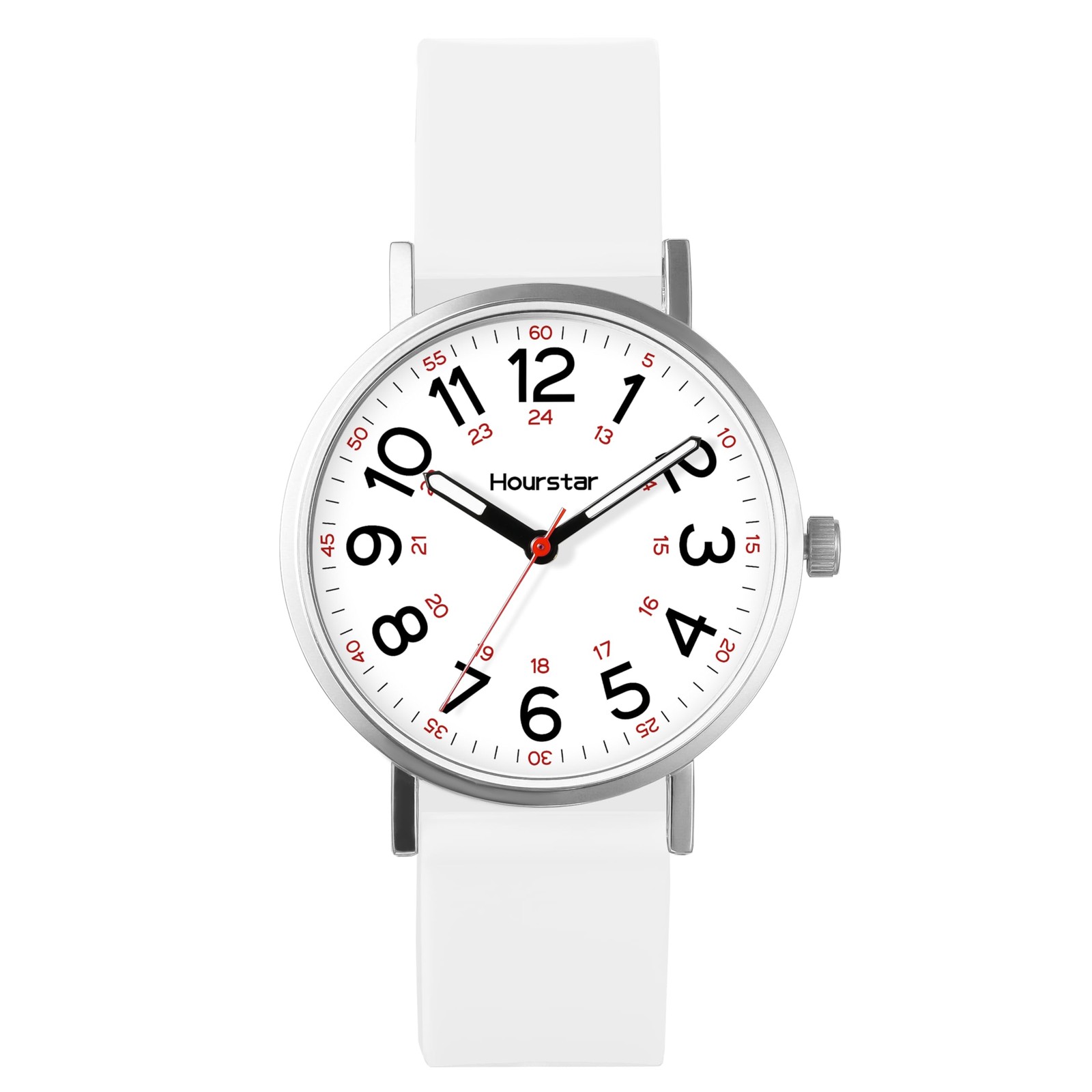Hourstar Women’s Analog Nurse Watch with Second Hand for Nursing, 12/24 White