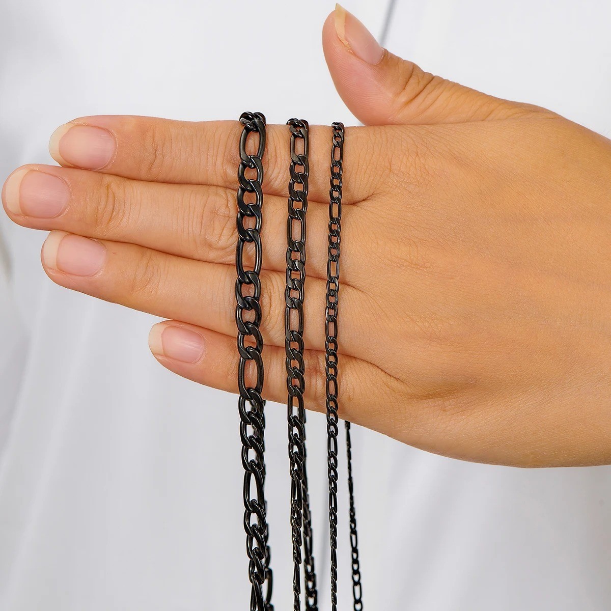 Chain Necklace Wheat stainless steel Black for men&women, 16/ 30 in, 3/4/5/6/7mm