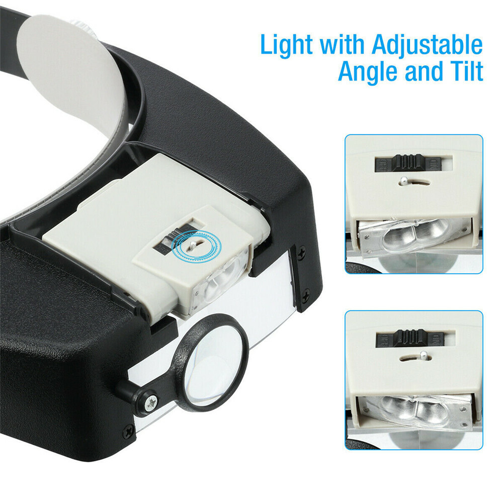 LED Jewelers Headband Magnifier Illuminated Visor Magnifying Glasses Loupe