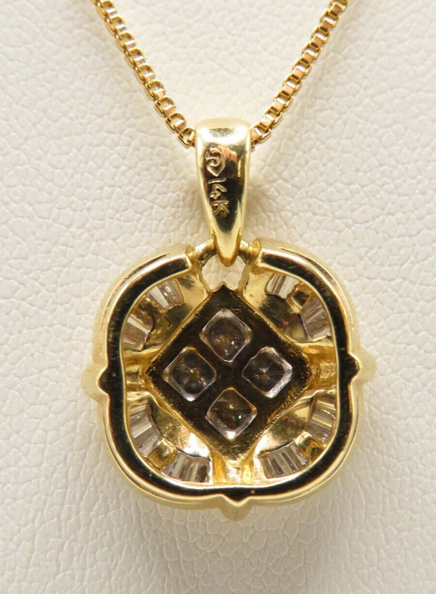 14K YELLOW GOLD PENDANT w 4 PRINCESS CUT & 22 TAPERED BAGUETTE DIAMONDS – ¾” H*