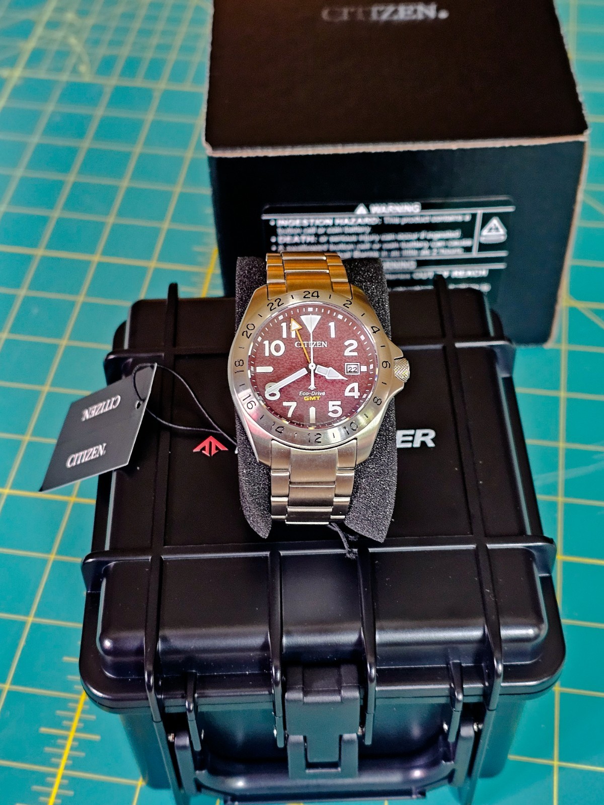 Citizen Promaster Land GMT Eco-Drive Red Dial Mens Watch BJ7150-50W
