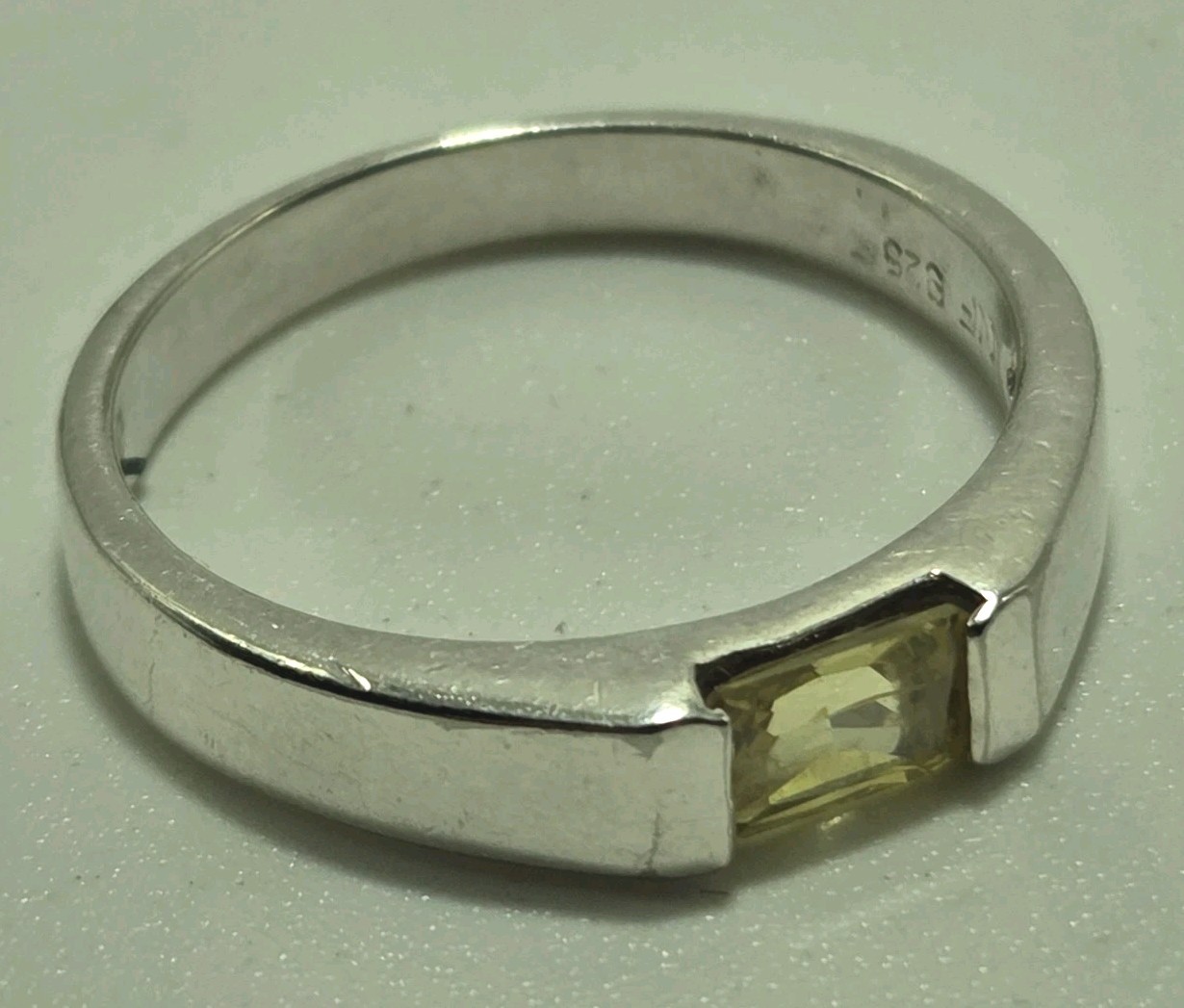 VTG Signed NF 925 Thailand Sterling Silver Light Yellow Stone Size 7.75