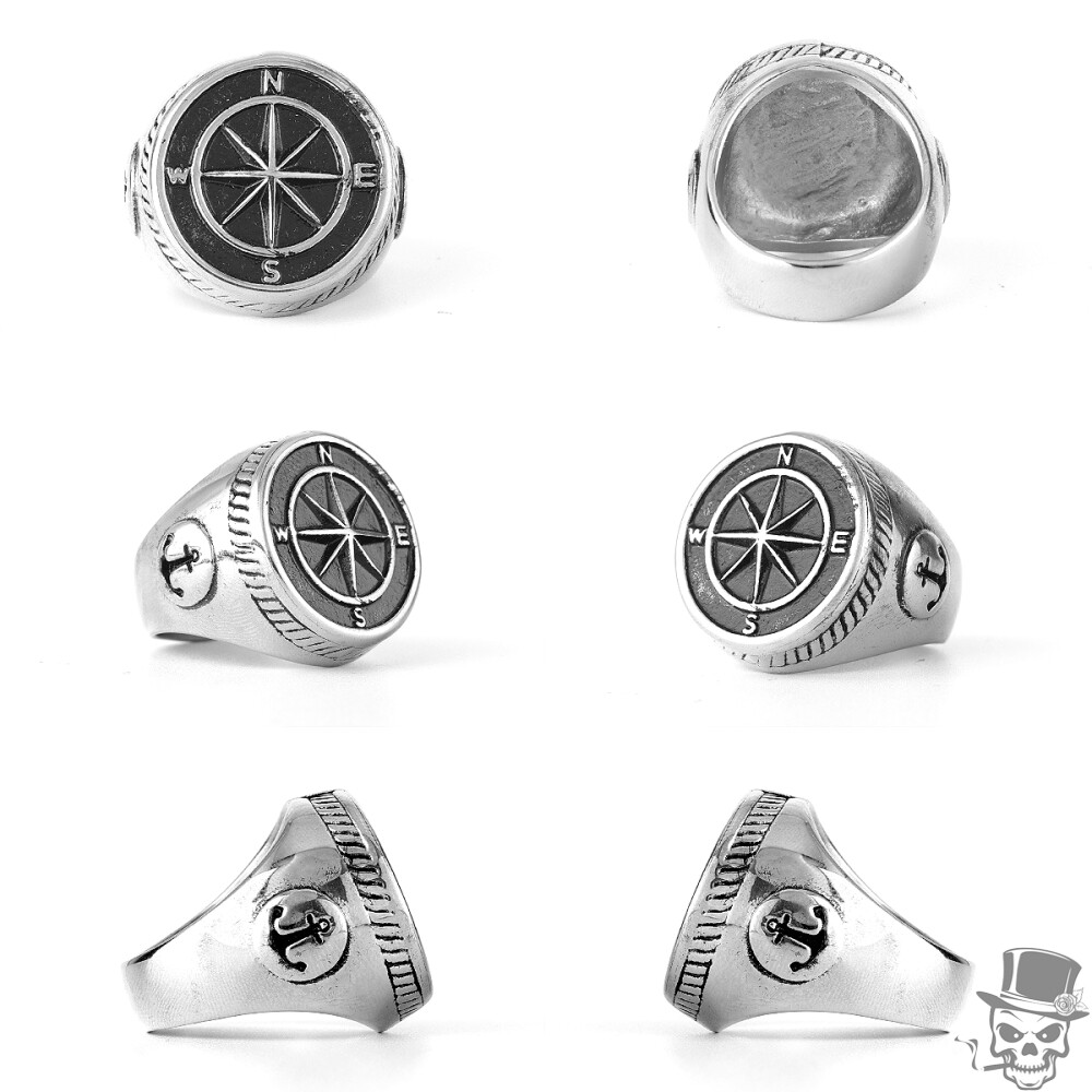 Sculpt Rings™ Navigator Compass Sailor Anchor Punk Ring in Stee l US-Size 8-13