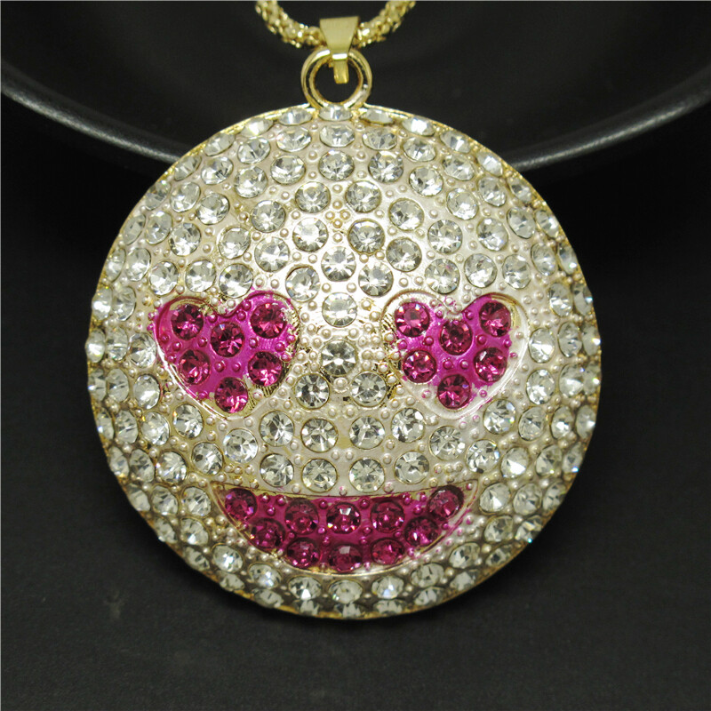 New Fashion Women Rose Enamel Heart Love Cartoon Crystal Pendant Chain Necklce