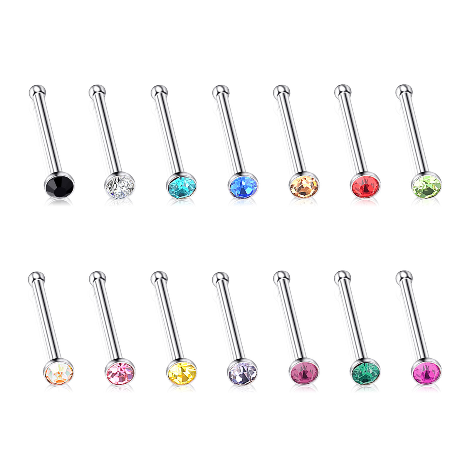 14pcs Surgical Steel Nose Stud Ring L-Shape Screw Pin Bone Studs Piercing 20G