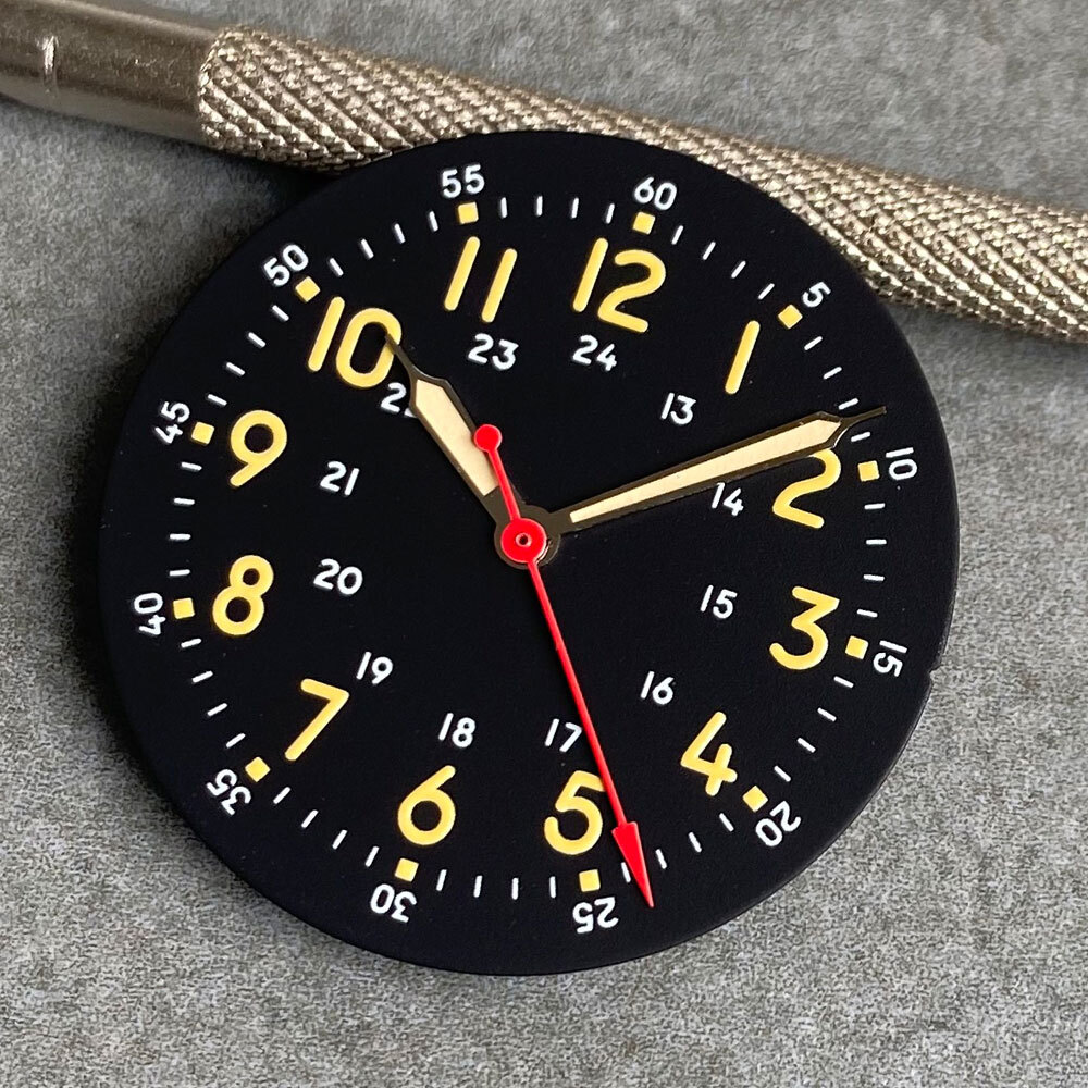 Cream Black Field Watch Dial 29mm Lume Yellow Mark Fit NH35 NH38 PT5000 Parts