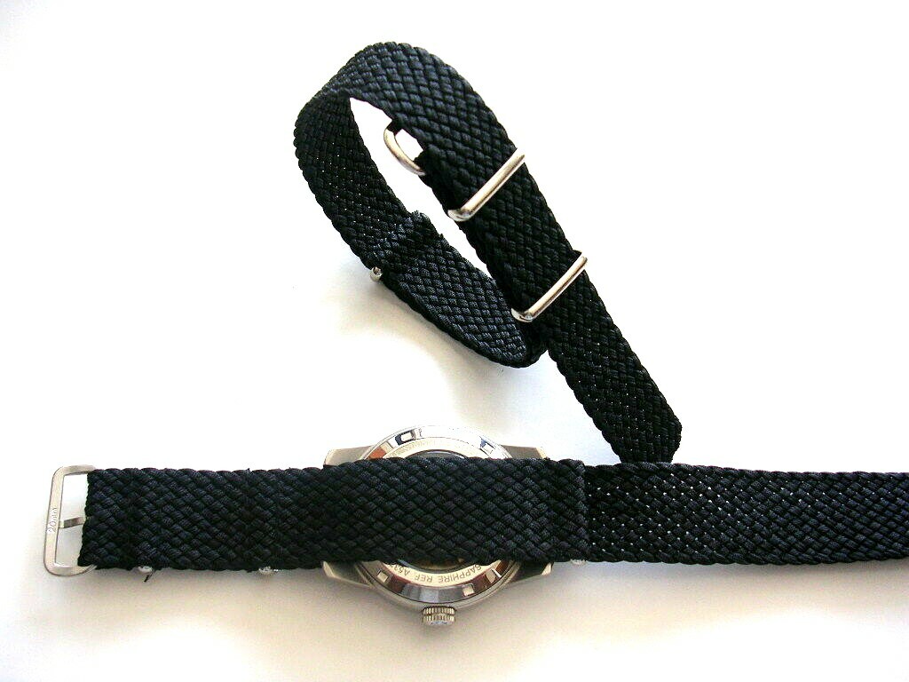 20mm Black Woven Braided nylon SS NATO G10 ® watch band military strap IW SUISSE