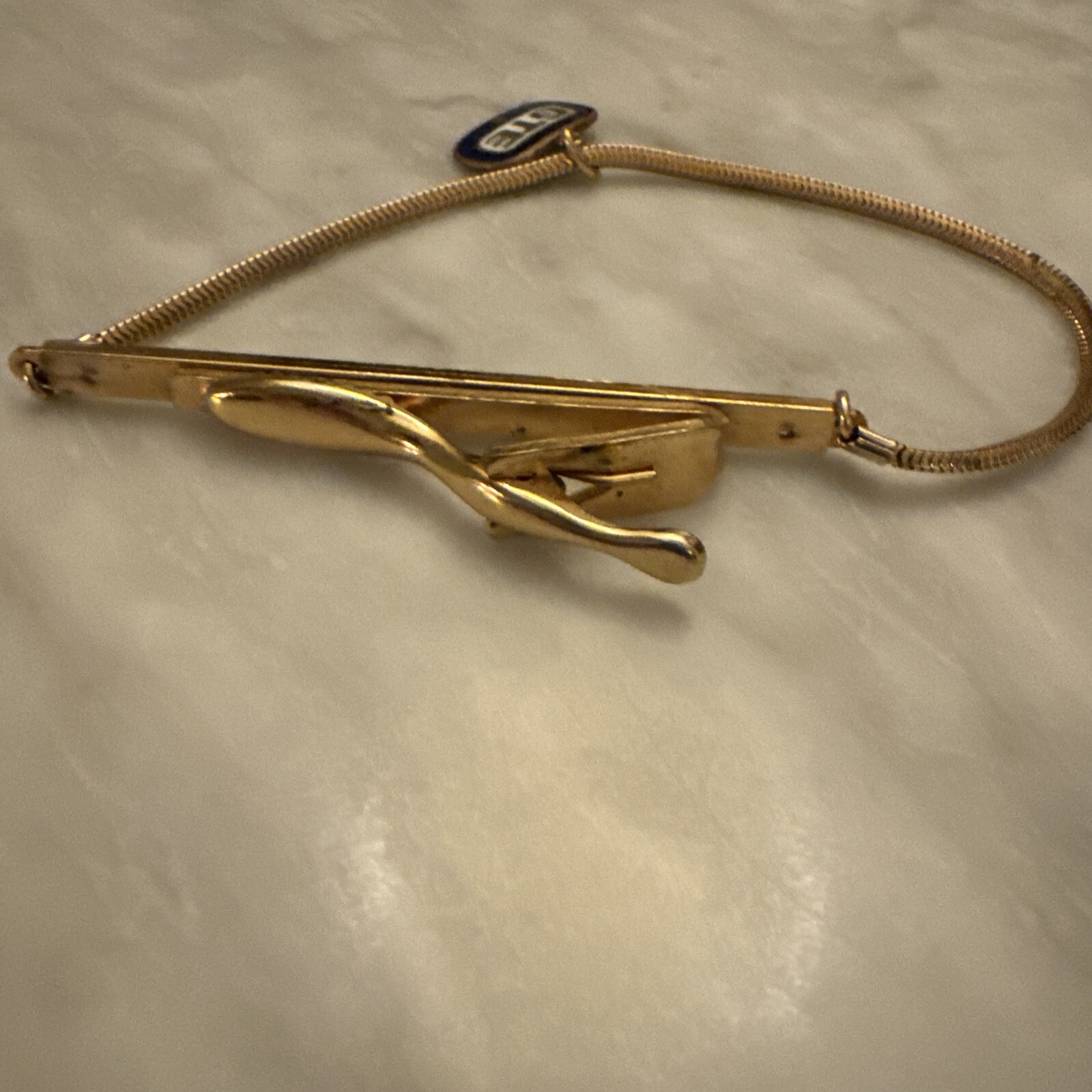Snake Chain Gold Tone Tie Clip Bar Retro Formal Vintage GTE EMBLEM 10K GF