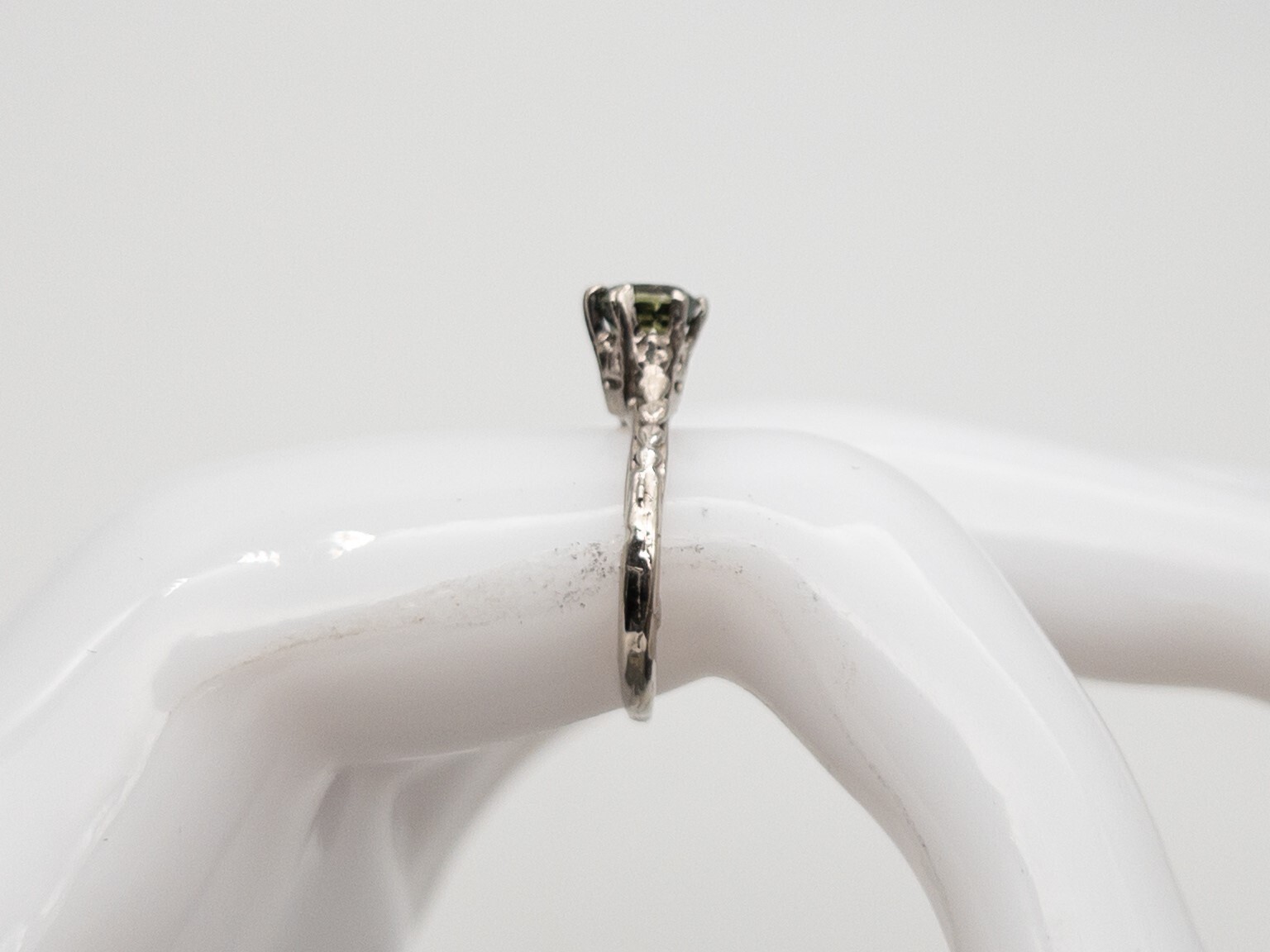 Estate $2400 Certified NO HEAT Blue Green Sapphire 14k White Gold Wedding Ring