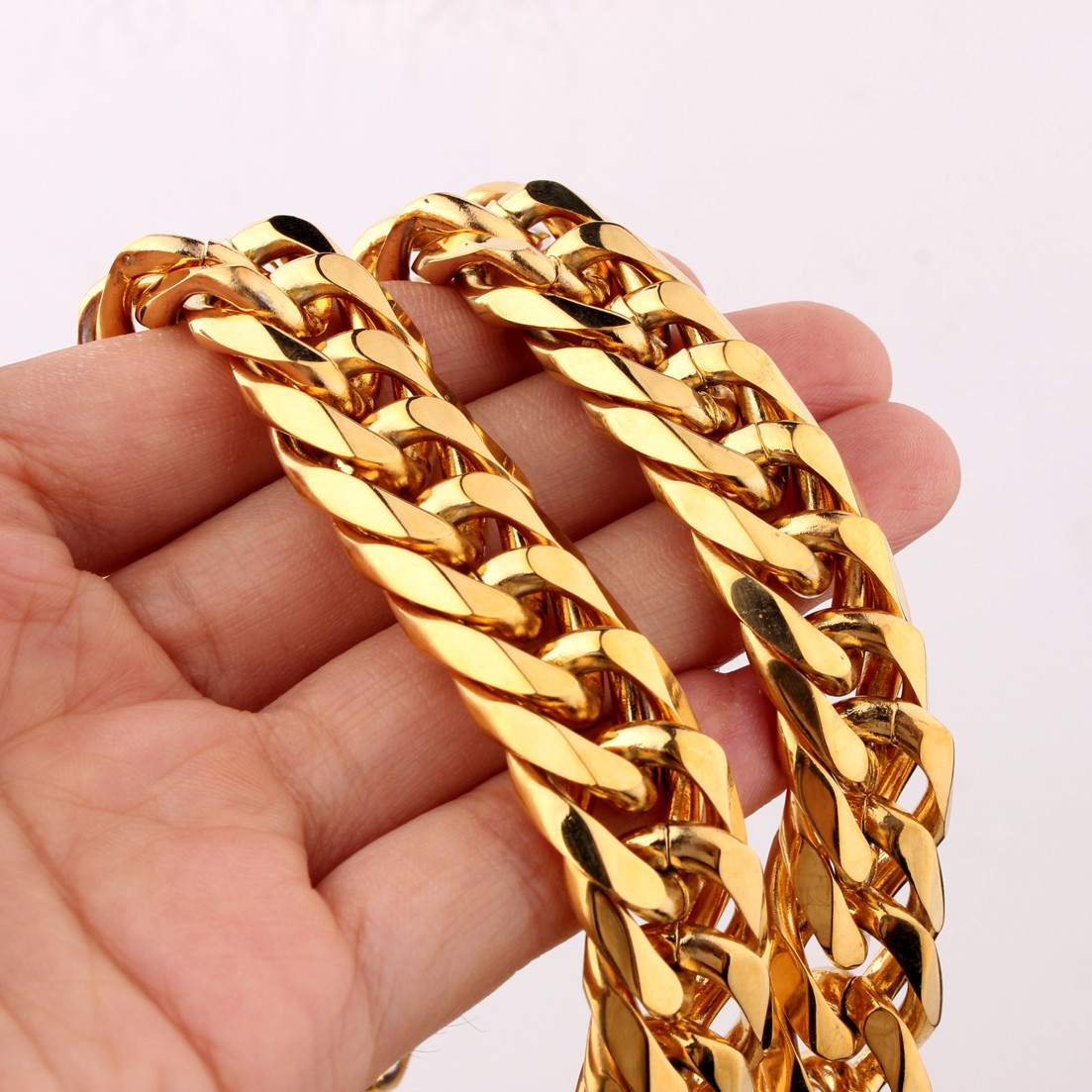 7″~40″13/16mm Charming Men’s Chain 316L Stainless Steel CURB CUBAN Link Necklace