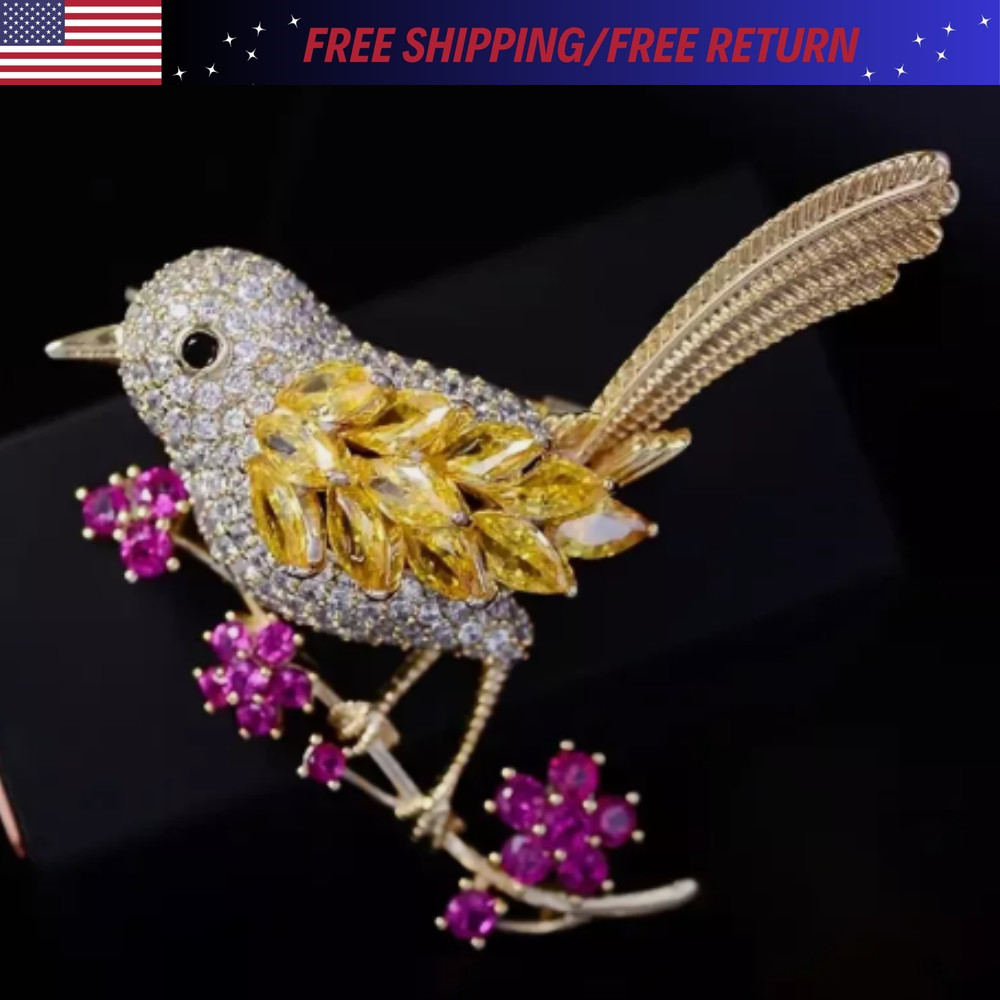 Adorable Colorful Brooch Pin Flower Bird Shiny Zircon Fashion Women Gift Party