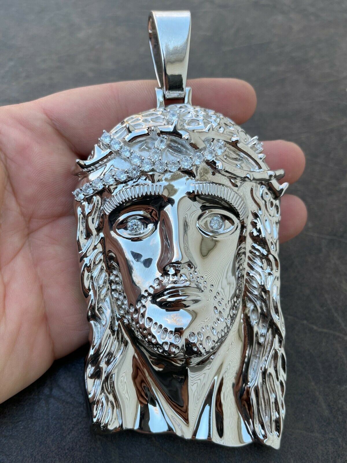 HUGE 6″ 310 Gram 925 Silver Hip Hop Mens Jesus Piece Pendant Necklace Iced CZ