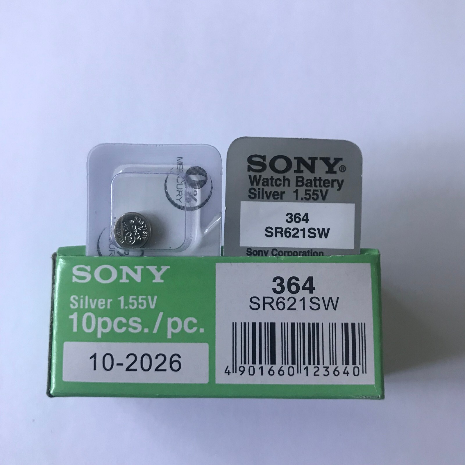 5 x Sony 364, 1.55V Silver Oxide Watch Battery SR621SW (EXP 12-2029)