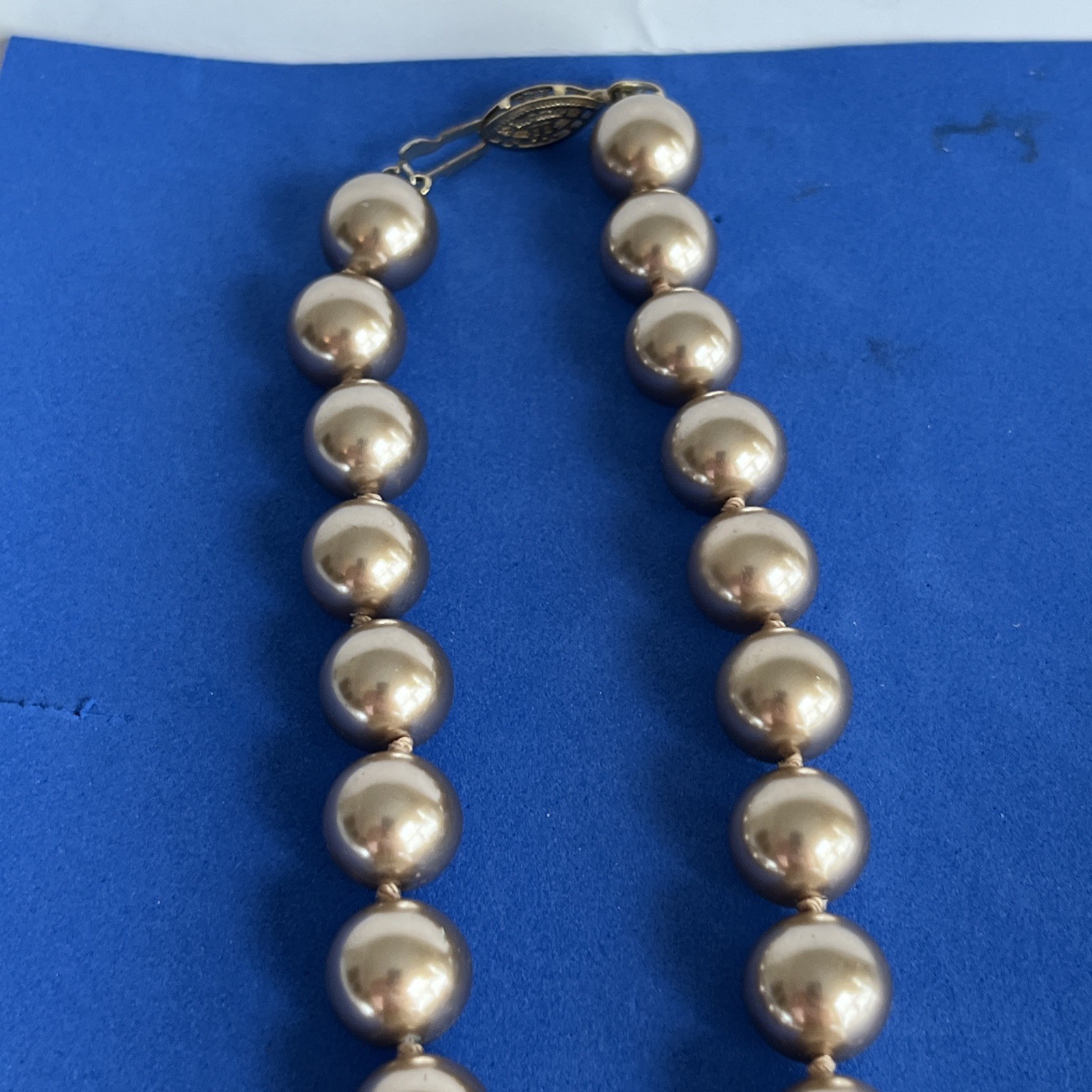Vintage Light Chocolate 18” Glass Faux Pearls RMN Signed Good Condition