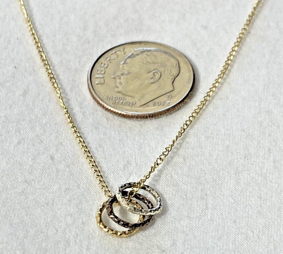 VTG 14K Gold Filled Tri Color Rings on Chain 1/20 14K GF, Necklace, 18″, NOS
