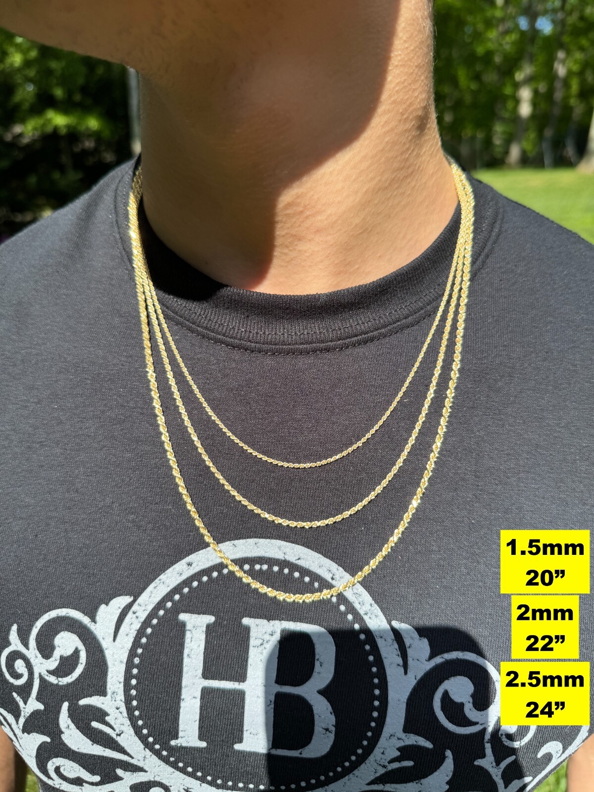 Men’s Women’s Real 14k Gold Plated Solid 925 Sterling Silver Rope Chain 1.5-5mm