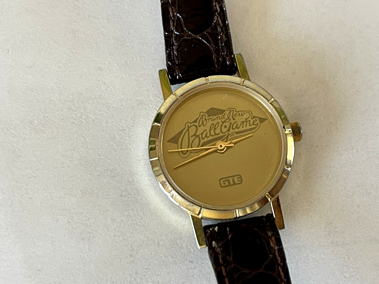 Vintage Woman’s GTE Award Watch Brown Leather Band Brand New Ball Game Gold