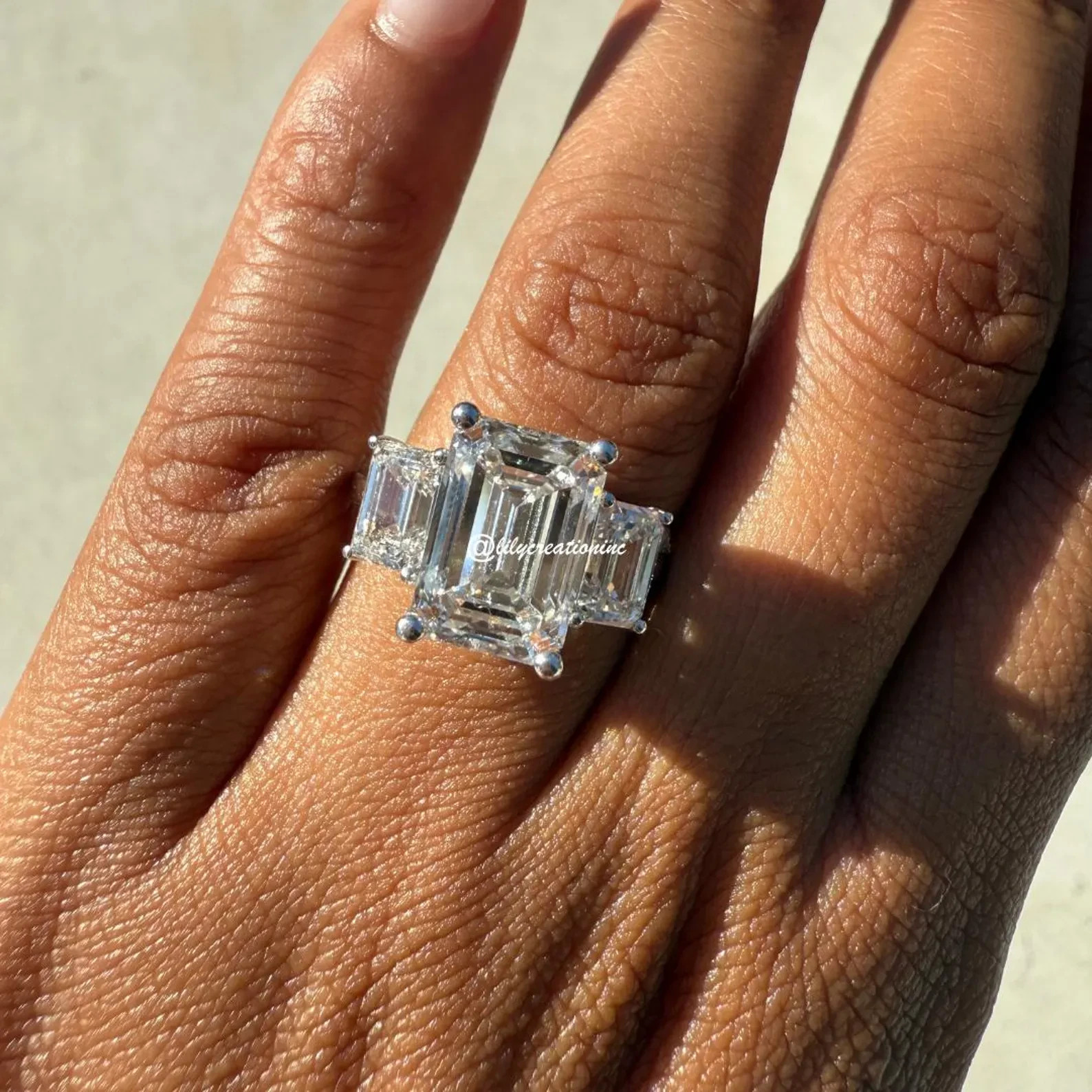 5Ct Emerald Cut IGI Certified 3 Stone Lab Grown Diamond Engagement Ring 14K Gold