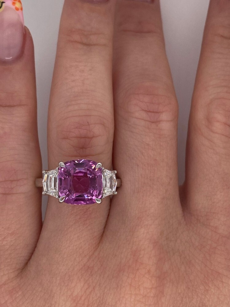 6.00 Ct Certified Purple Pink Sapphire Diamond Lab Created Ring 18k White Gold