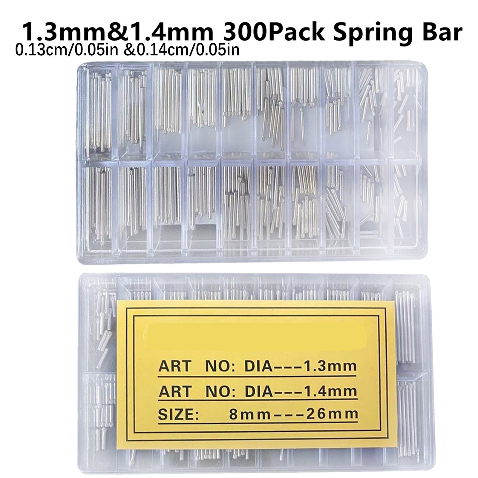 300Pcs 1.3&1.4mm Diameter Single End Watch Spring Bar Link Pin Assortment 8~26mm