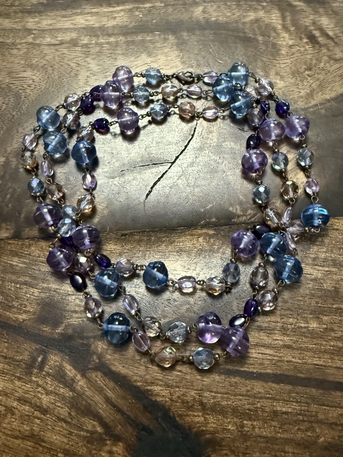 Joan Rivers Czech Republic Blue/Purple/Multi Glass Linked Bead Necklace, 48”
