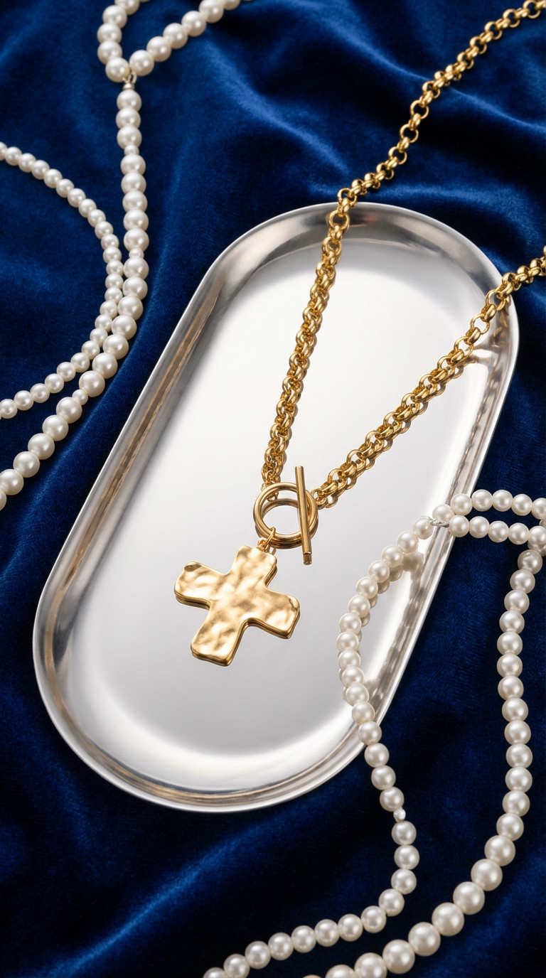 1pc Minimalist Fashionable Gold Hammered Thick Cross Pendant Necklace