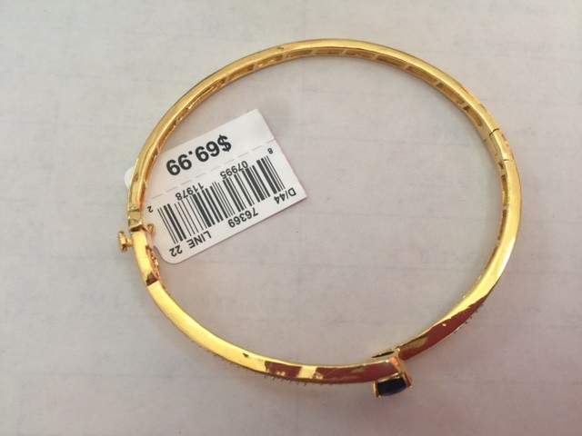 Sterling Silver Lab Creation White Blue Sapphire Gold Bangle 7″ New in Box