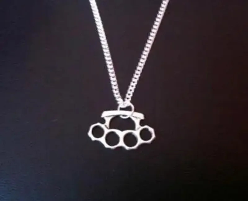 Vintage Double Brass Knuckle Pendant Adjustable Cross Lariat Necklace Goth Jewel