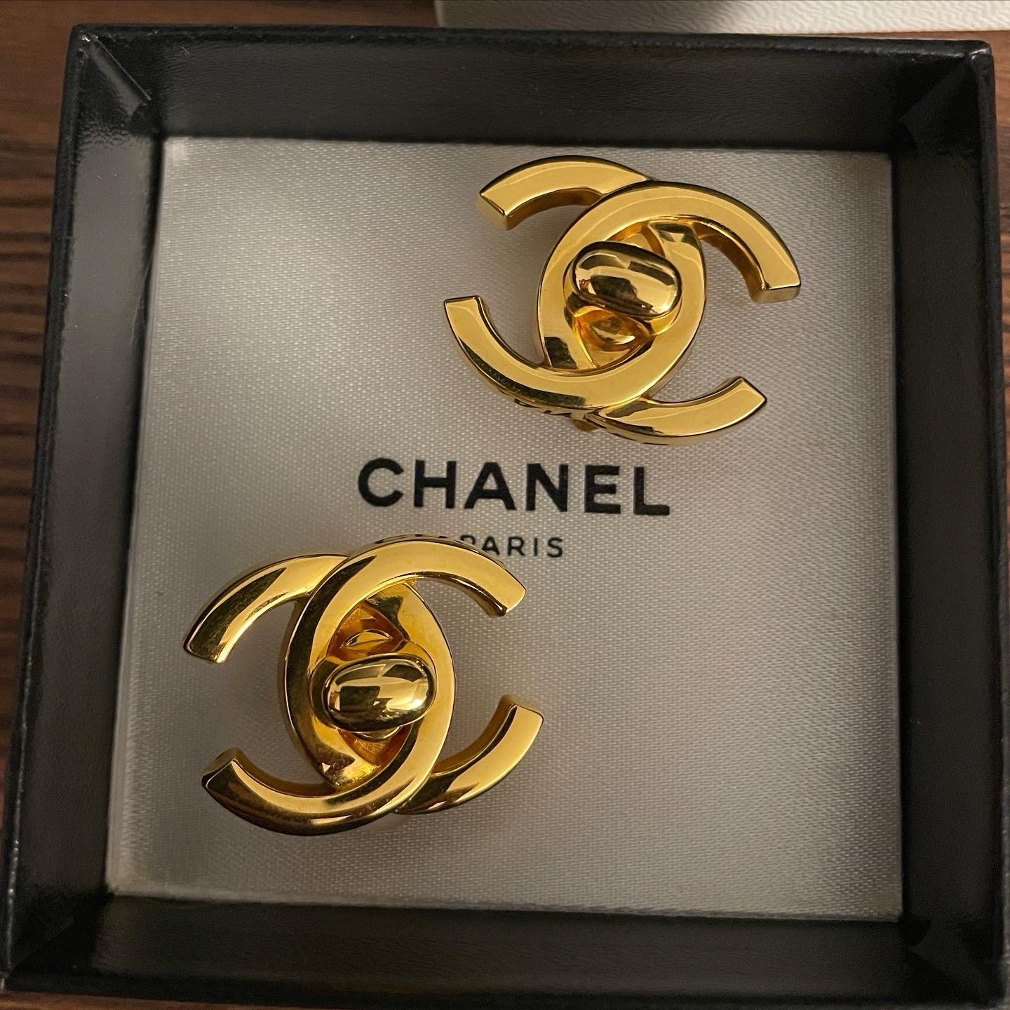 Vintage 24K Gold Plated Chanel CC Turnlock Clip on Earrings