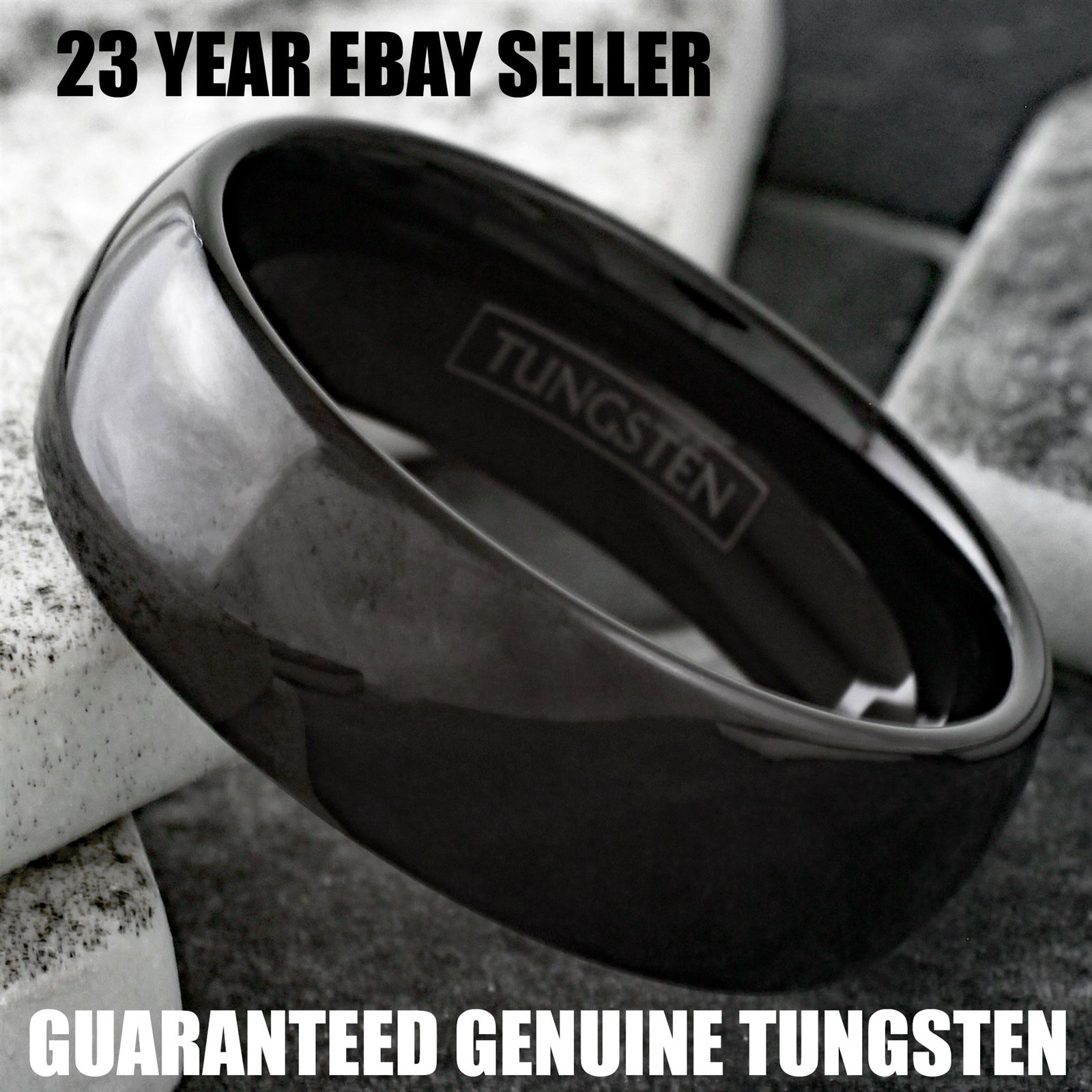 6/8mm Tungsten Carbide Polished Black Plain Domed Comfort Fit Wedding Band Ring
