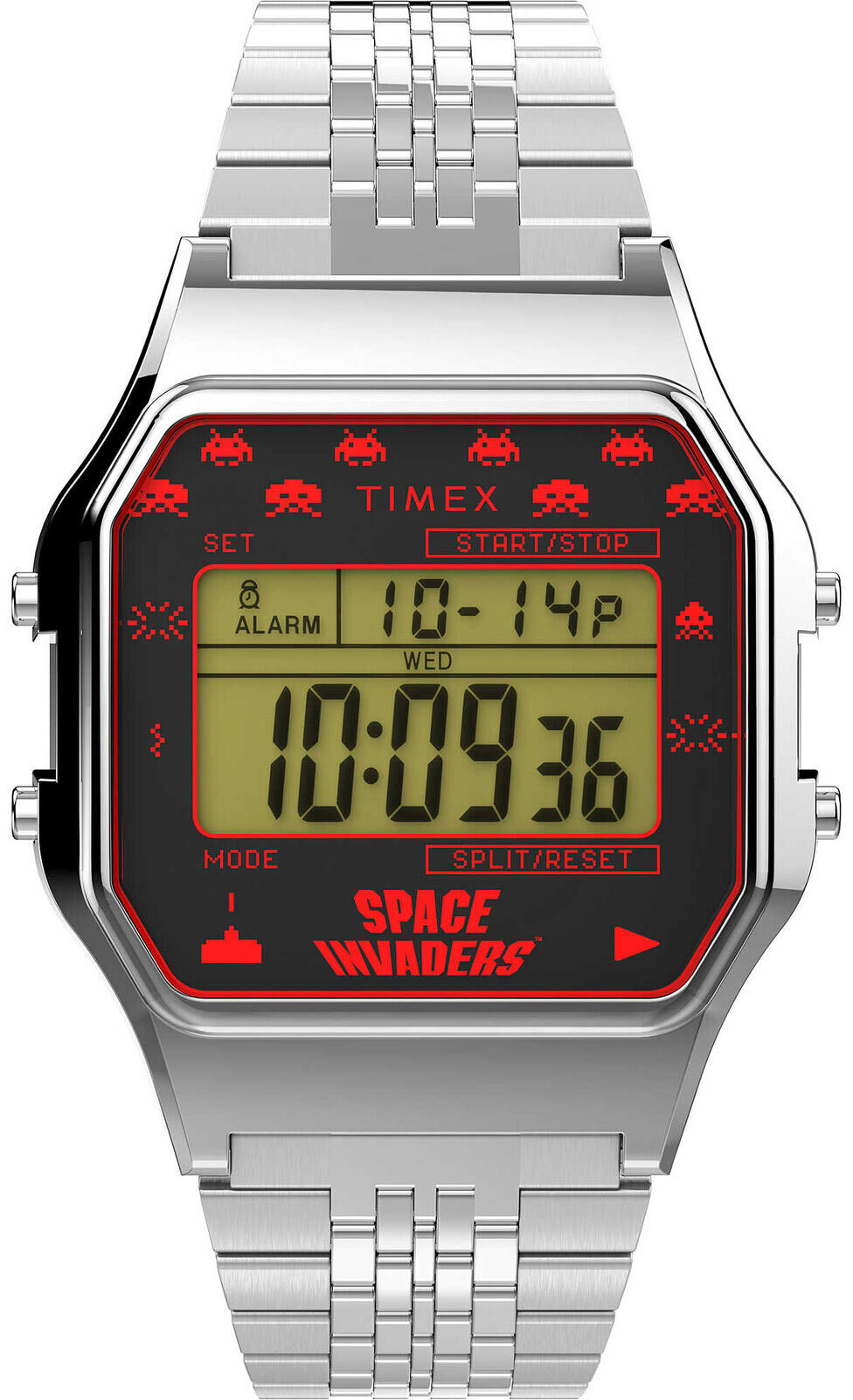 Timex 80 TW2V30000 Space Invaders Unisex Digital Chronograph Watch Silver-Tone