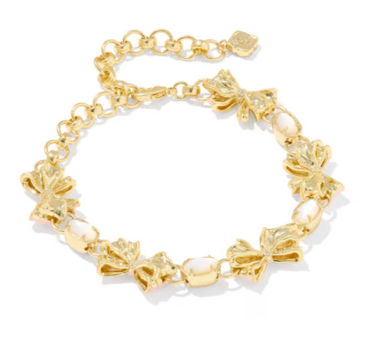 🎀NEW Kendra Scott🎀 x LoveShackFancy 🎀 Gold Bow Pink Enamel Charm Bracelet