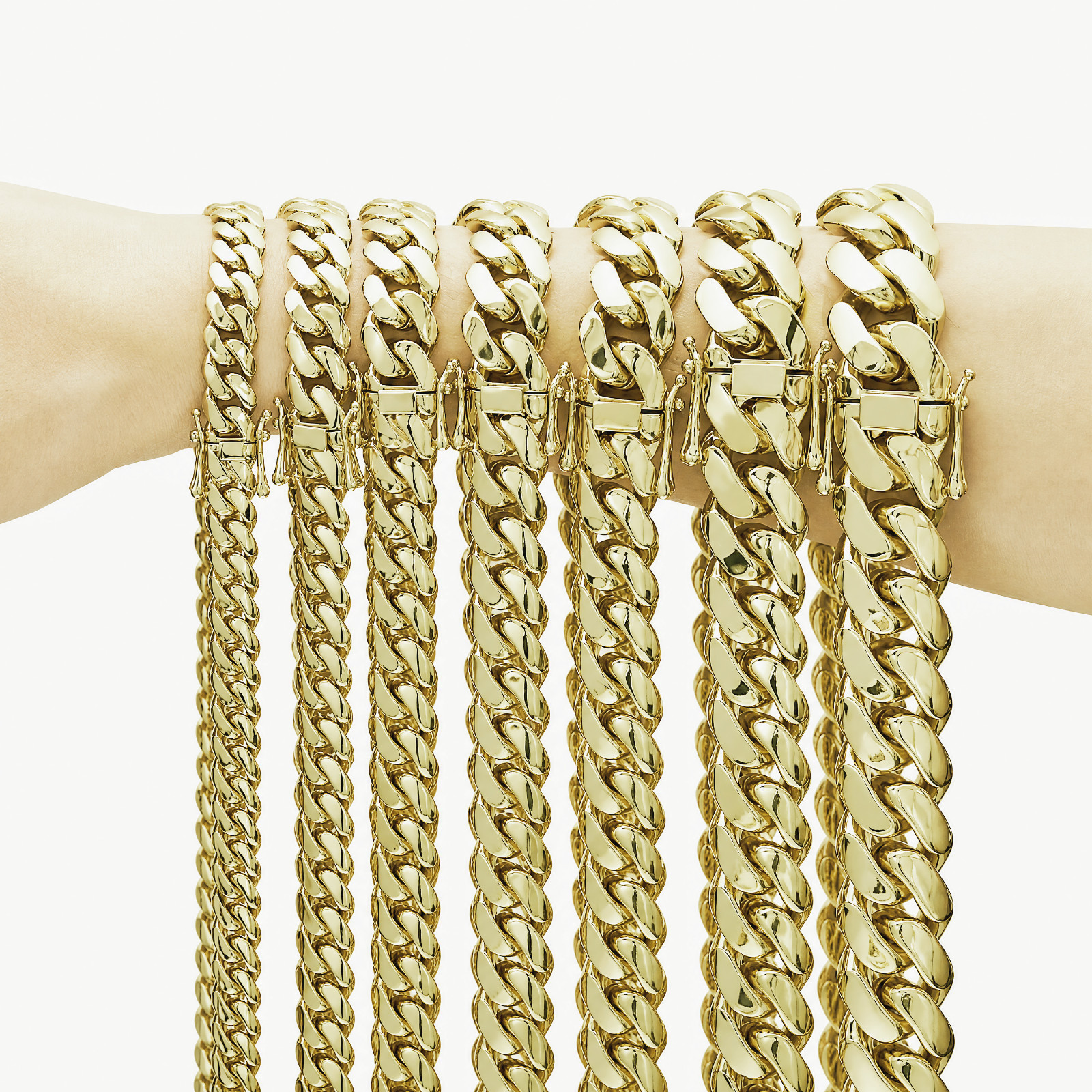 14k Gold Plated Stainless Steel Cuban Link Chain Necklaces and Bracelet for Men
