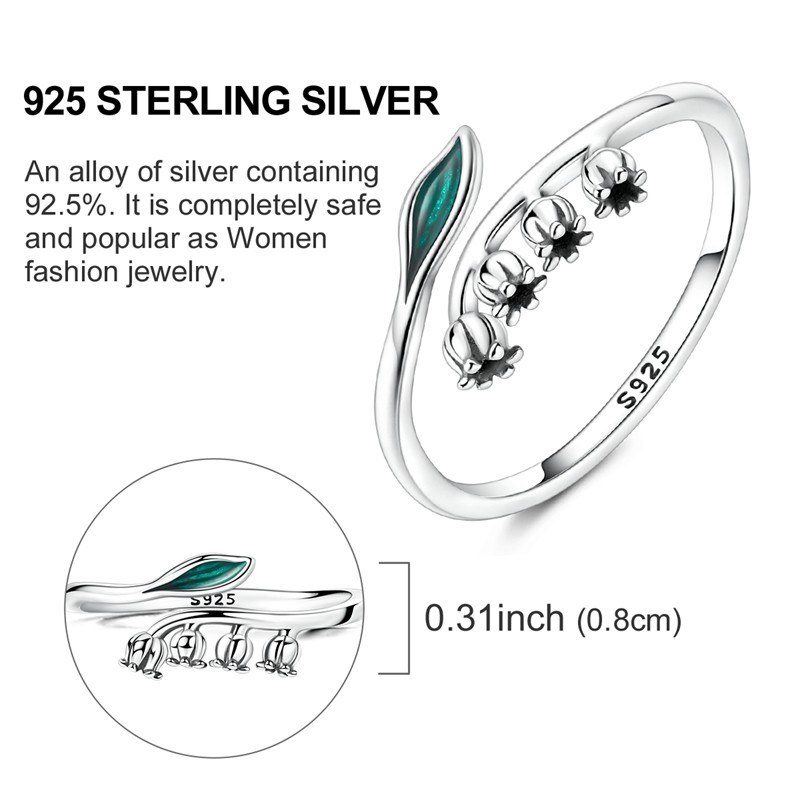 925 Sterling Silver Lily of the Valley Ring CZ Wedding Jewelry for Women