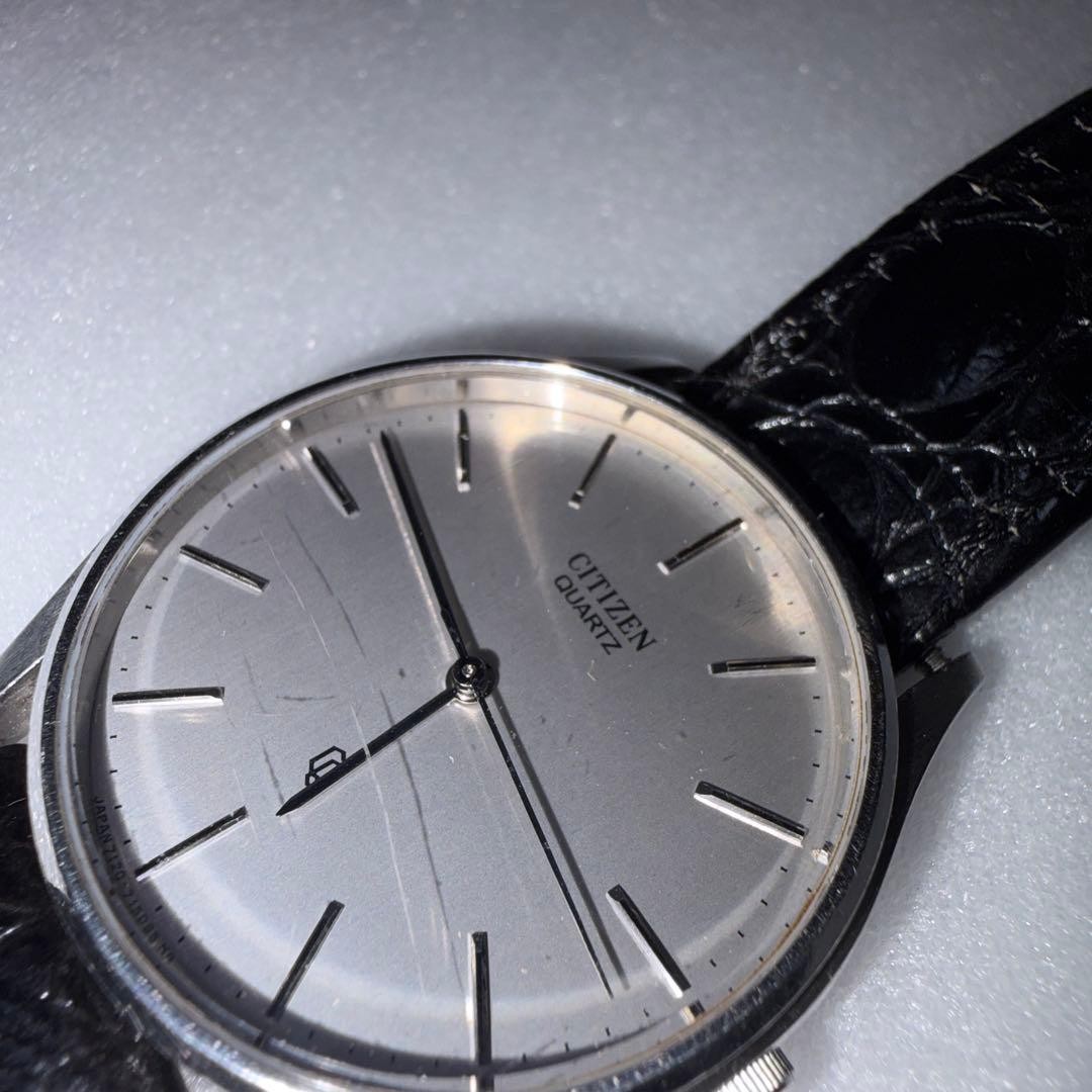 CITIZEN Quartz Watch, Silver Dial, Black Leather Strap nu