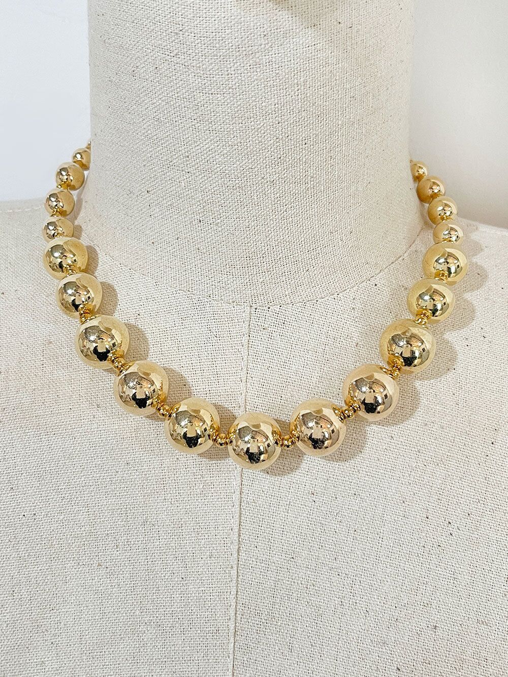 Classic Woman 18K Gold Plated Stainless Steel Beaded Ball Necklace Chain 2 Color
