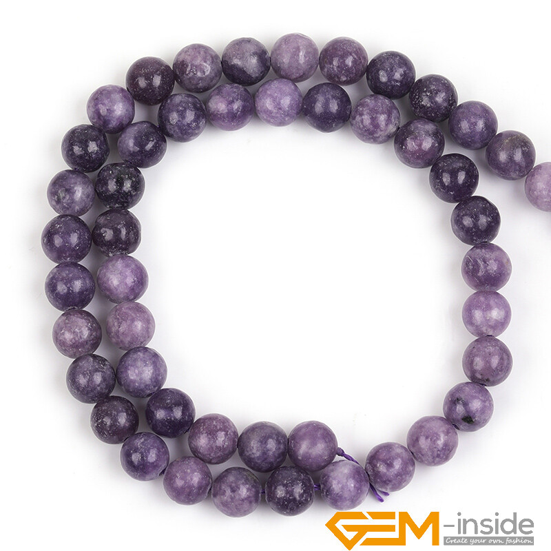 Natural Purple Lepidolite Round Polished Gemstone For Jewellery Making Beads 15″
