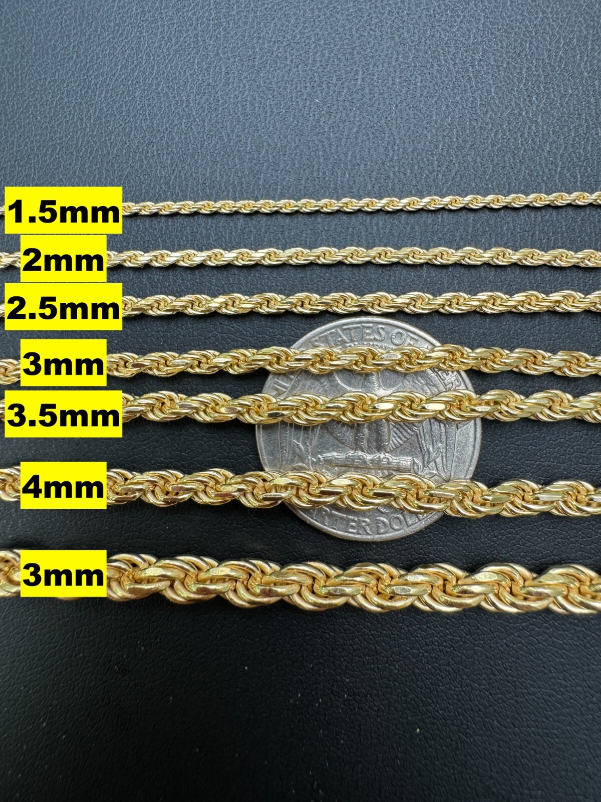 Men’s Women’s Real 14k Gold Plated Solid 925 Sterling Silver Rope Chain 1.5-5mm