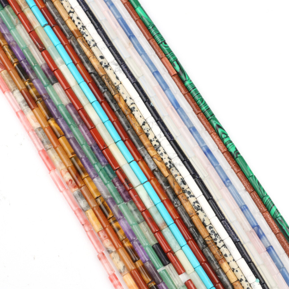4*13mm Multi-color Gemstone Tube Cylinder Loose Beads for Jewelry Making DIY 16″