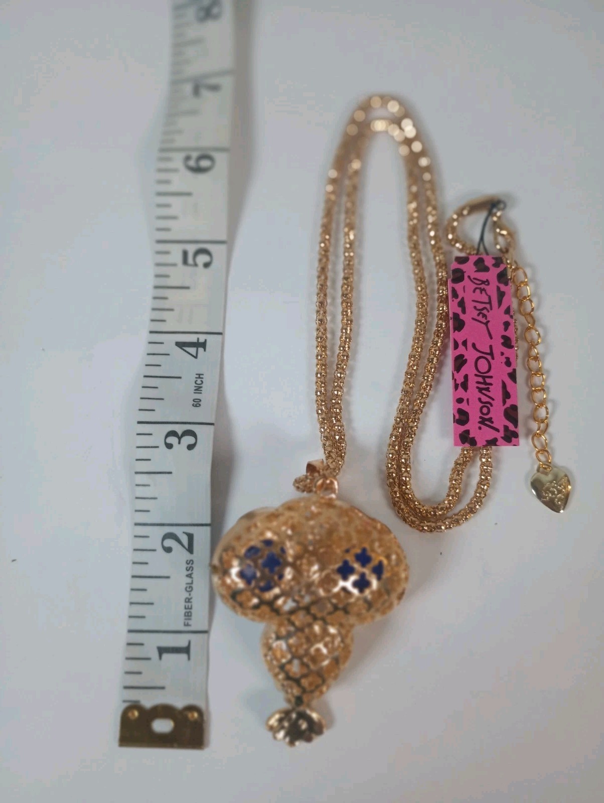 Betsey Johnson Gold Tone Owl Charm Pendant Necklace With Blue Eyes