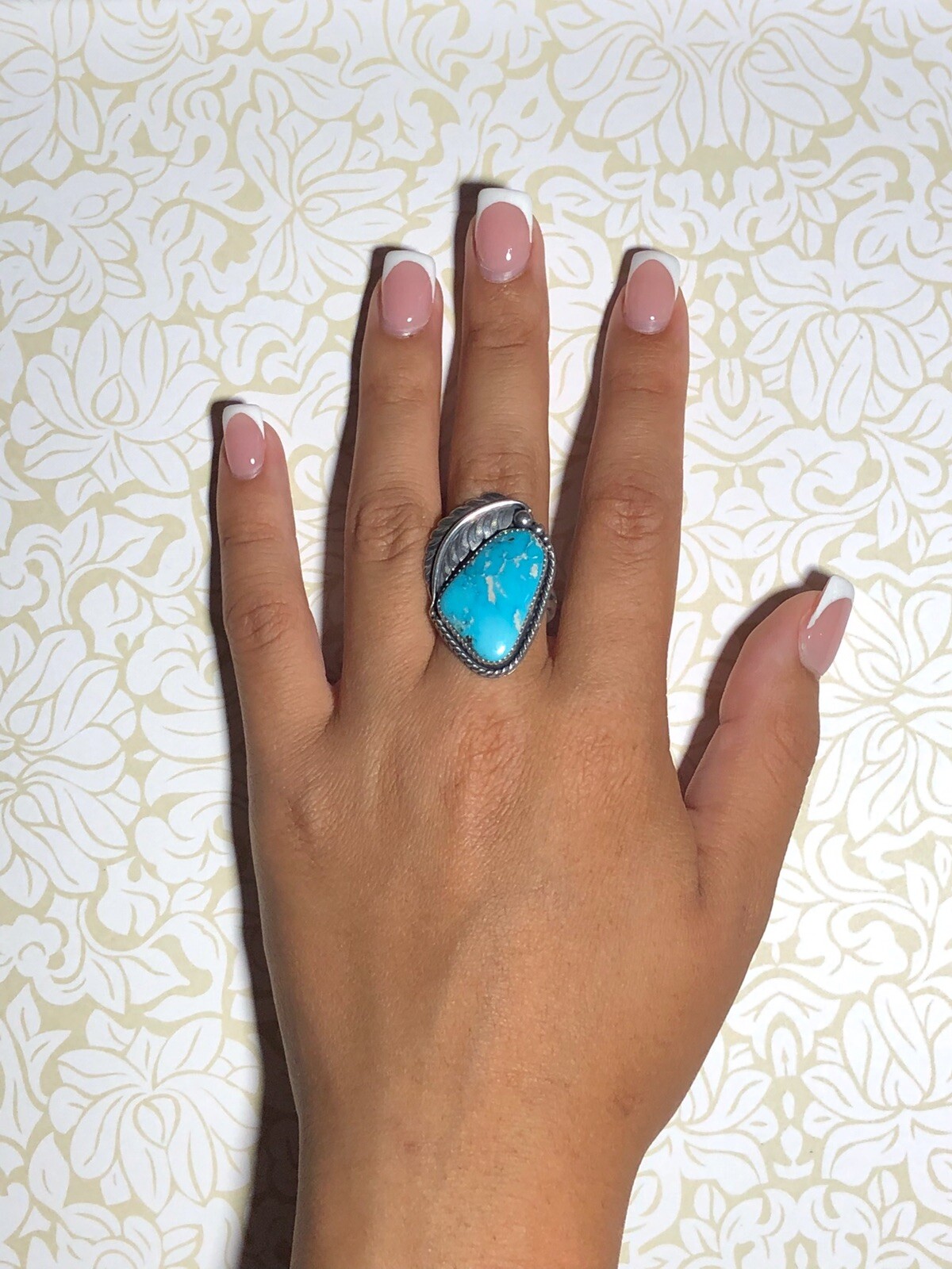 Classic Southwest Handcrafted Natural Sky Blue Turquoise Ring Sterling Size 7.5
